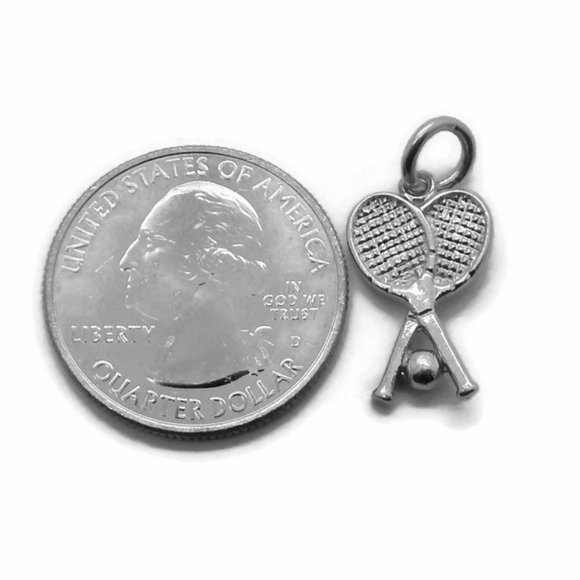 Crossed Tennis Rackets With Ball Pendant Charm .92 - Picture 3 of 3